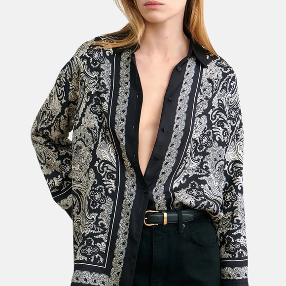 Nili Lotan Tops - Nili Lotan Black and White Paisley Shirt